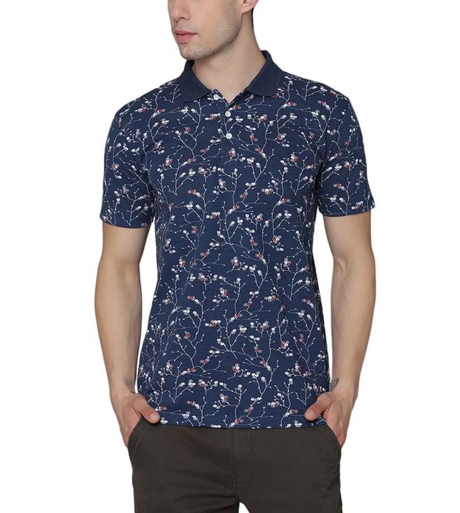 lindbergh blue fashion printed slim fit polo t-shirt