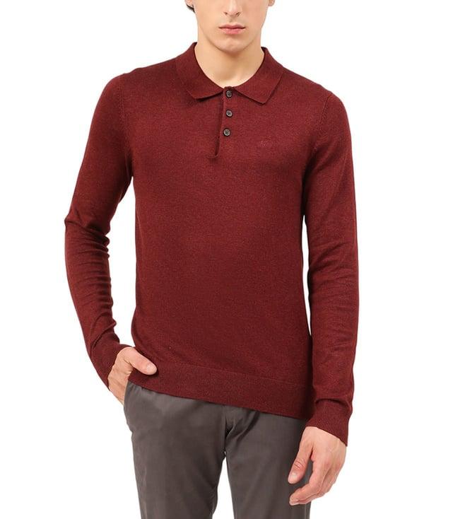 lindbergh dark red melange fashion slim fit sweater