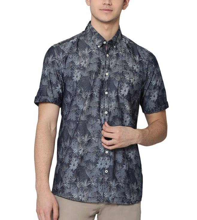 lindbergh blue fashion floral print regular fit shirt