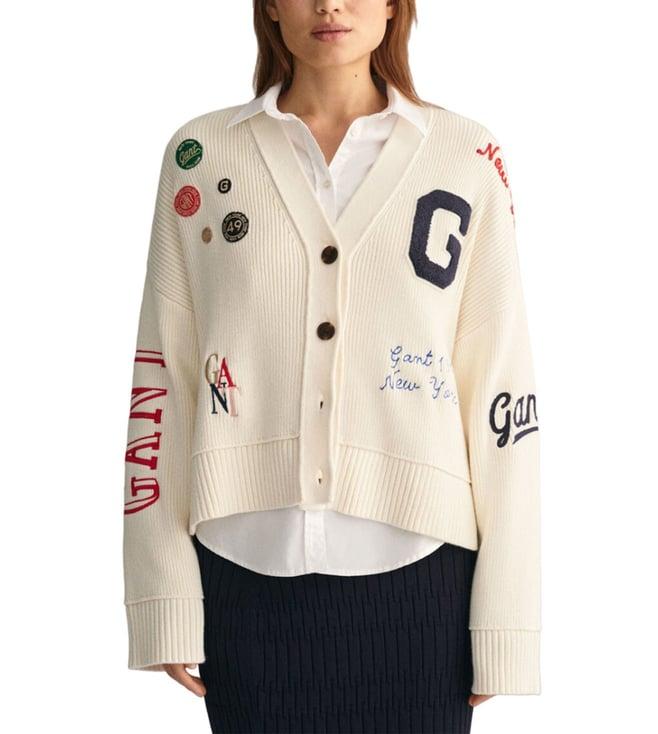 gant cream logo relaxed fit cardigan