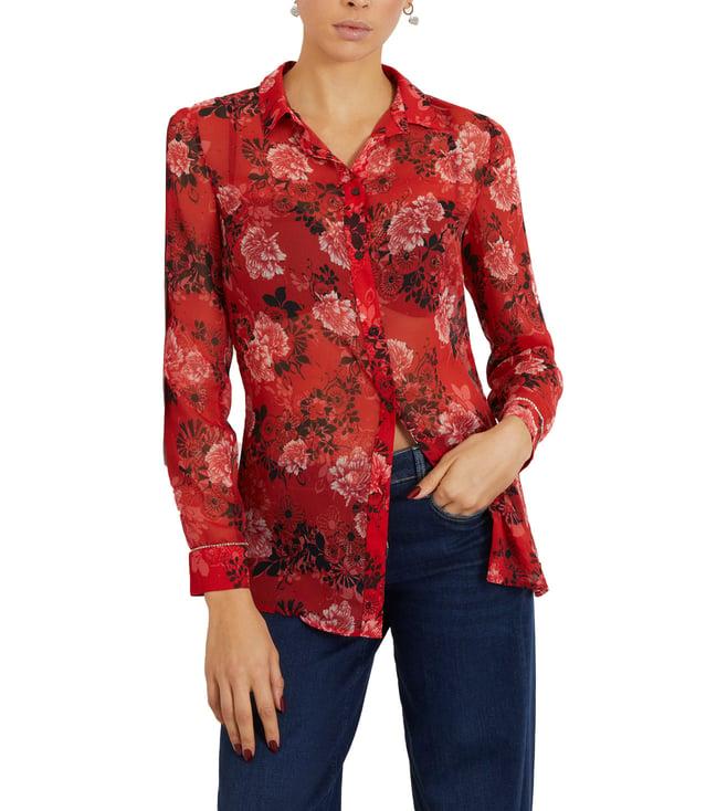 guess red floral regular fit shirt