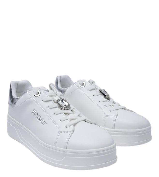 bagatt women's piper evo white & silver logo mid top sneakers