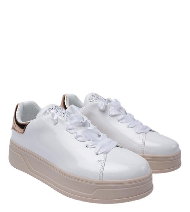 bagatt women's piper evo white & beige embellished mid top sneakers