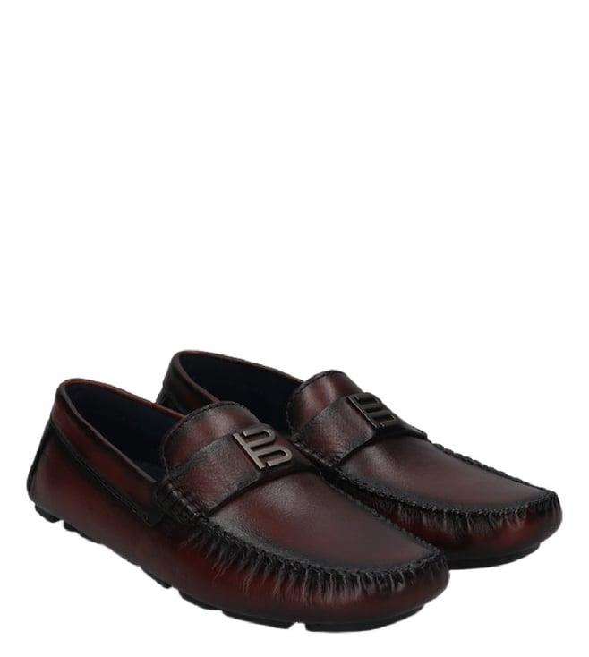 bagatt men's hexa driver dark red logo loafers