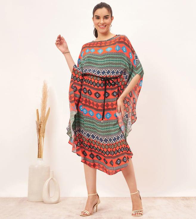 first resort by ramola bachchan orange aztec poncho dress