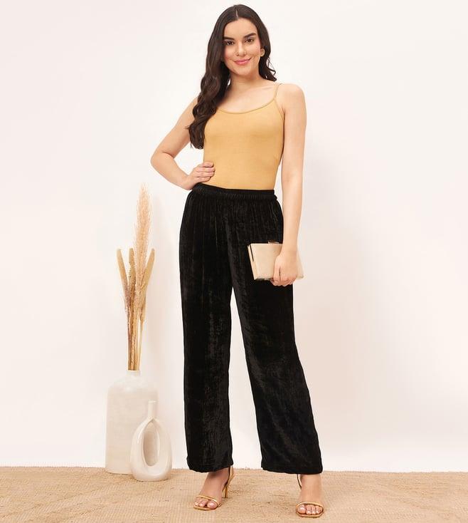 first resort by ramola bachchan black silk velvet straight pants