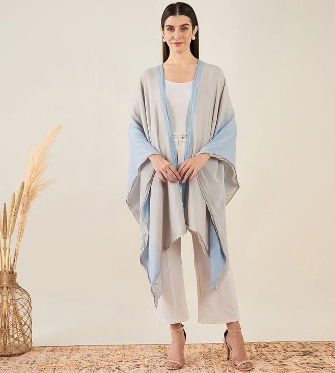 first resort by ramola bachchan grey and sky blue ombre cashmere cape