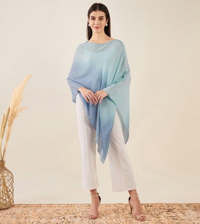 first resort by ramola bachchan blue ombre asymmetrical embellished cashmere poncho