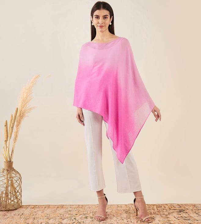 first resort by ramola bachchan candy pink ombre asymmetrical embellished cashmere poncho