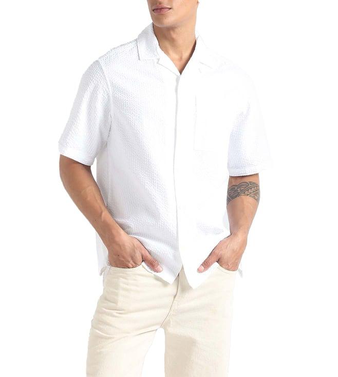 tommy hilfiger white self relaxed fit shirt