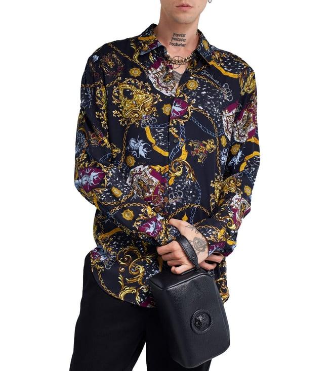 just cavalli black fashion printed regular fit shirt