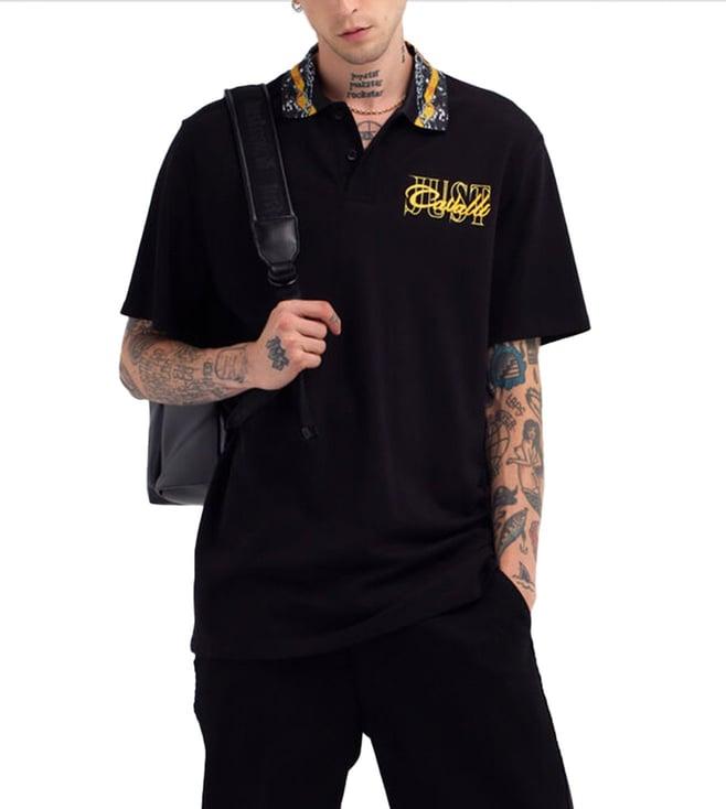 just cavalli black fashion logo regular fit polo t-shirt