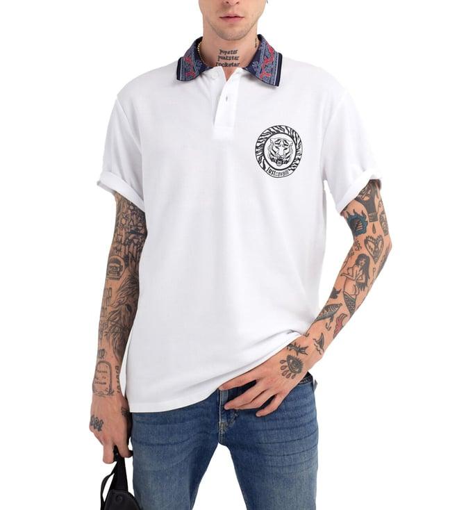 just cavalli white fashion printed regular fit polo t-shirt