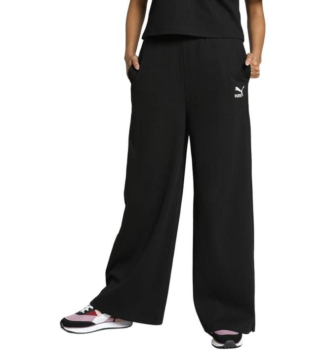 puma black classics ribbed relaxed fit trackpants