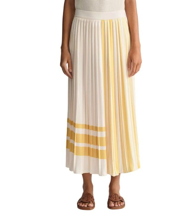 gant cream striped regular fit pleated midi skirt