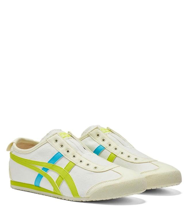 onitsuka tiger unisex mexico 66 cream & neon lime slip on sneakers