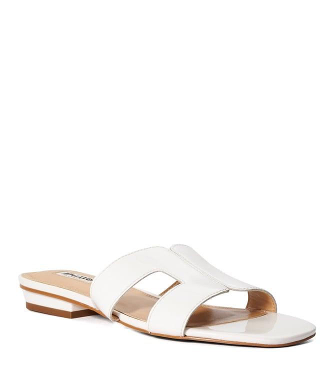 dune london women's loupe white slide sandals