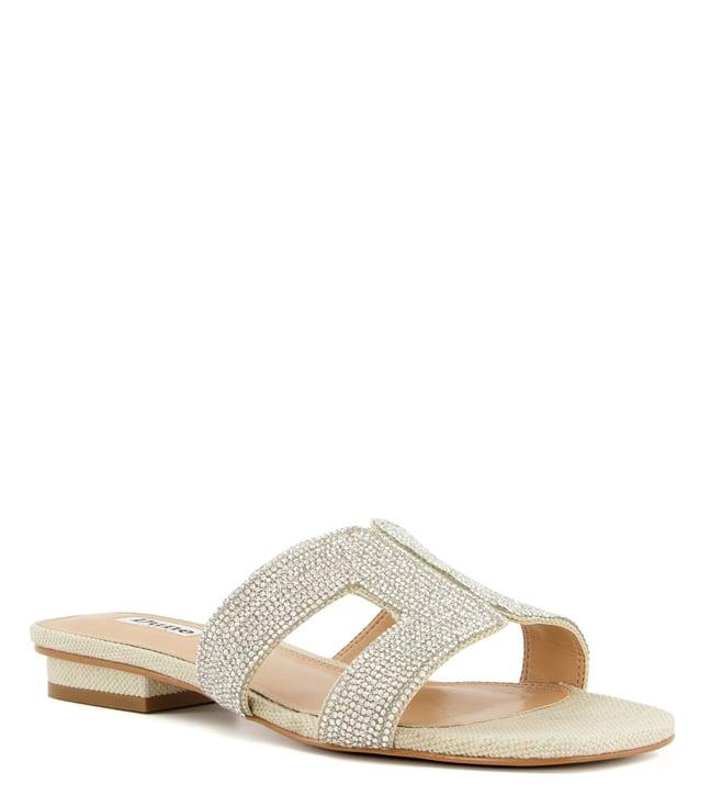 dune london women's loupe silver slide sandals