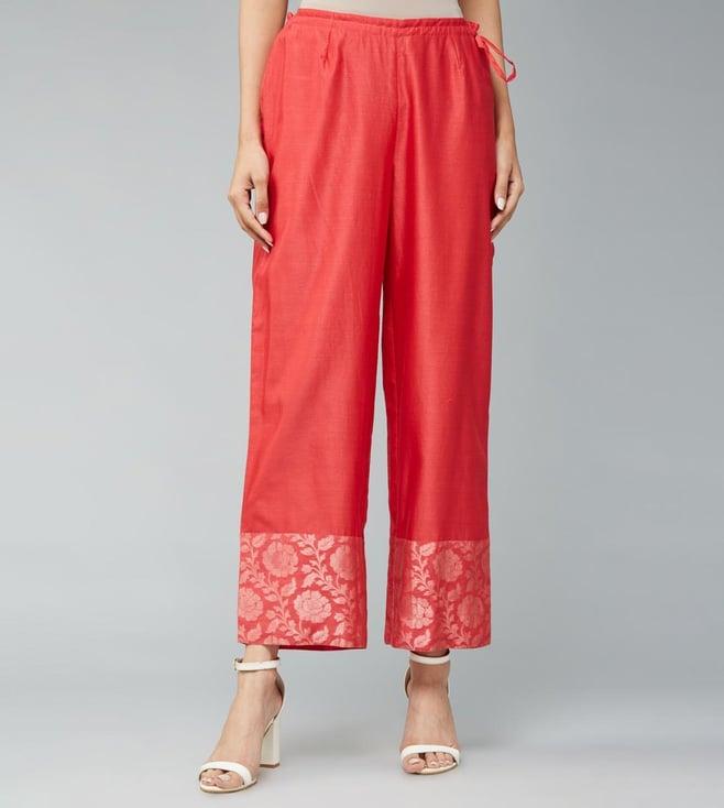 fabindia red cotton silk ankle length ijar pant