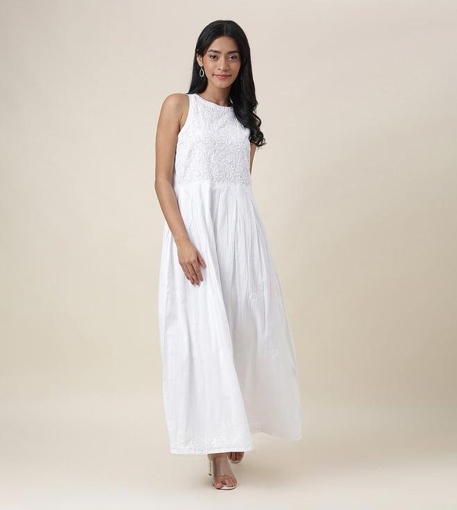 fabindia white cotton chikankari maxi