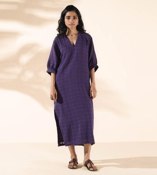 truebrowns purple malang cotton dobby slit dress