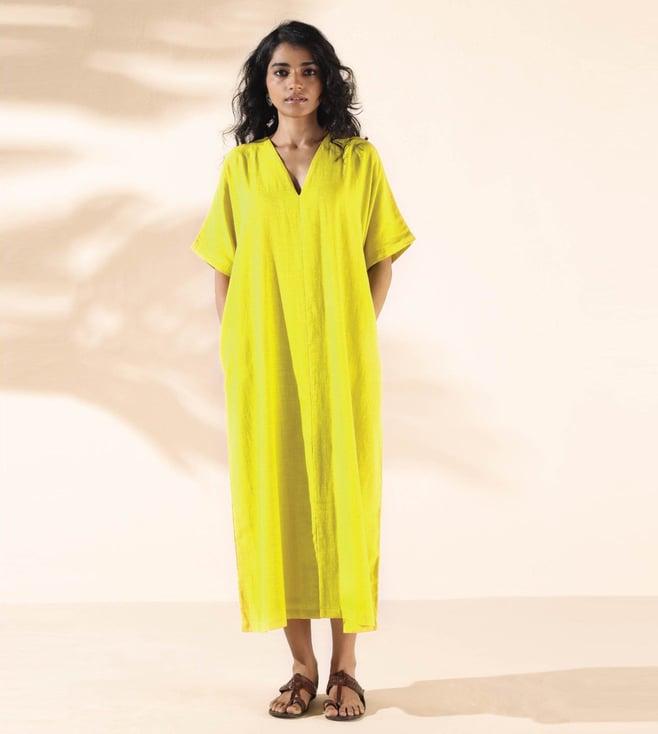 truebrowns lime malang cotton front slit dress