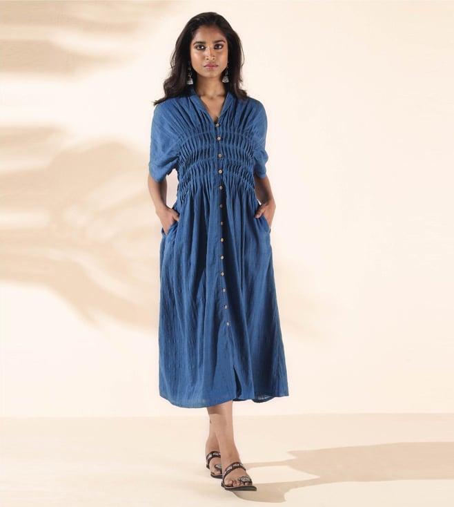 truebrowns blue malang cotton dobby dress