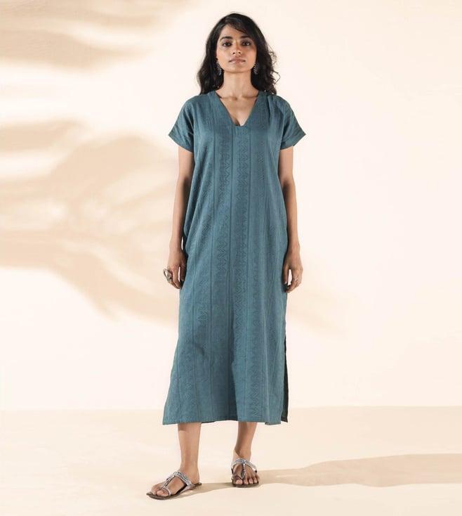 truebrowns turquoise malang cotton dobby dress