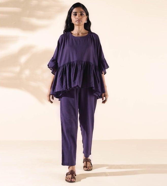 truebrowns purple malang cotton flared top with pant co-ord set