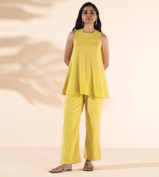 truebrowns lime malang cotton sleeveless top with pant co-ord set