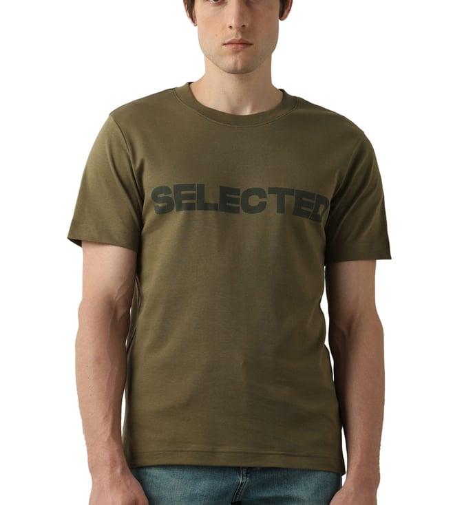 selected homme burnt olive logo slim fit t-shirt