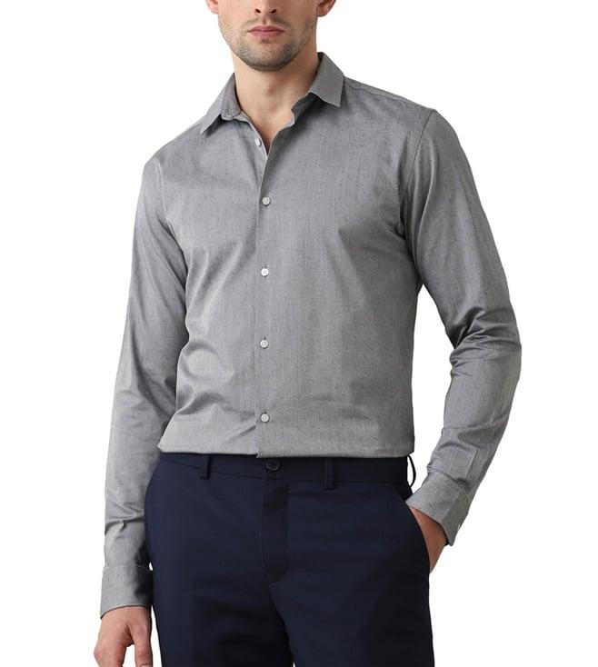 selected homme medium grey melange dobby slim fit shirt