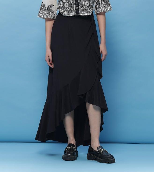 label ritu kumar black laurel solid asymetric long skirt