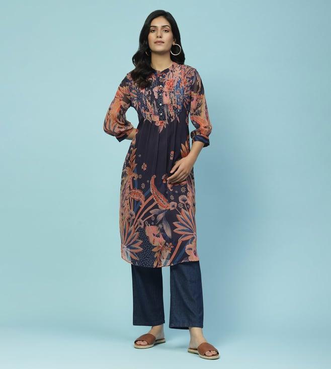 aarke ritu kumar navy blue vaasvi floral print kurta