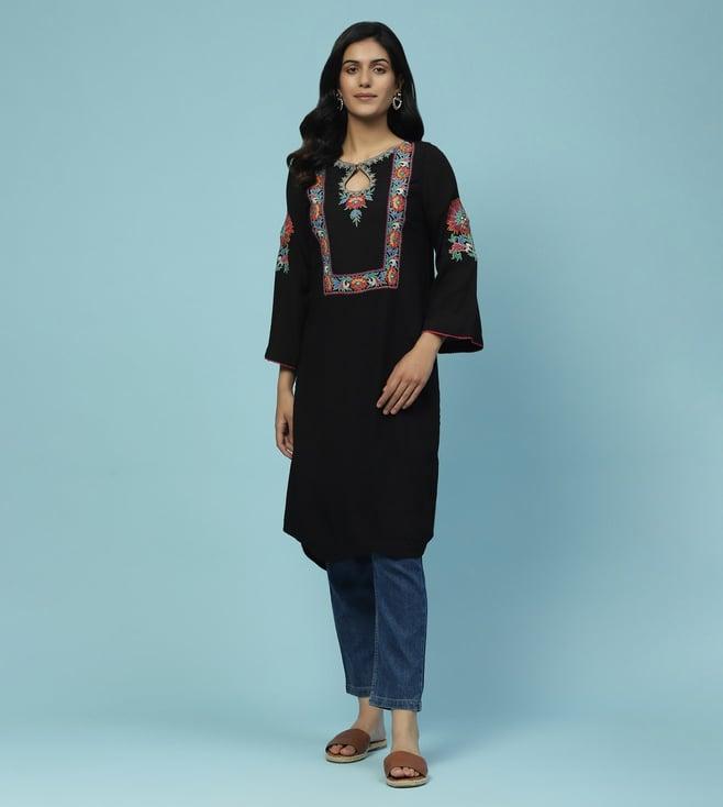 aarke ritu kumar black barbara embroidered kurta