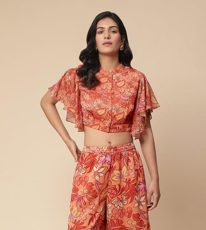 aarke ritu kumar orange sherry print top with palazzo co-ord set