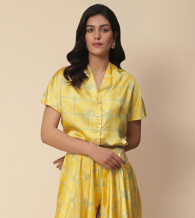 aarke ritu kumar yellow ananta abstract print shirt with pant co-ord set