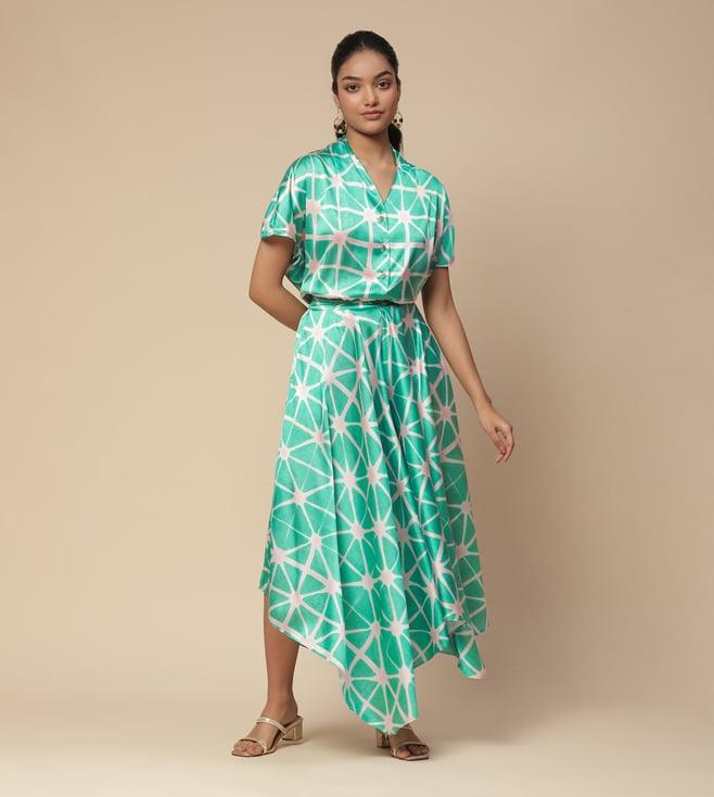 aarke ritu kumar green ananta abstract print shirt with pant co-ord set