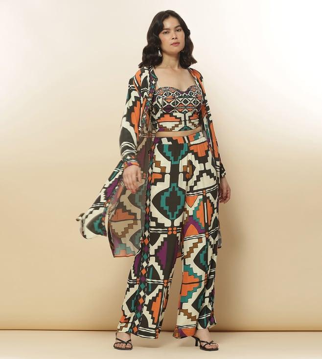 label ritu kumar black juno chevron print top with cape and pant co-ord set