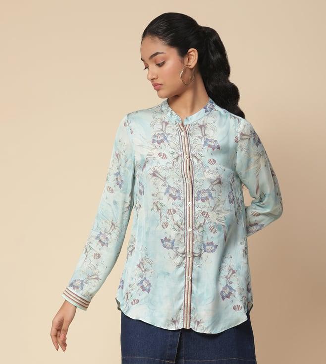 aarke ritu kumar blue rubaiyat floral print shirt