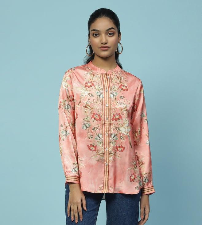 aarke ritu kumar peach rubaiyat floral print shirt