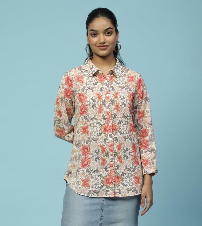 aarke ritu kumar ecru tutti fruti floral print shirt