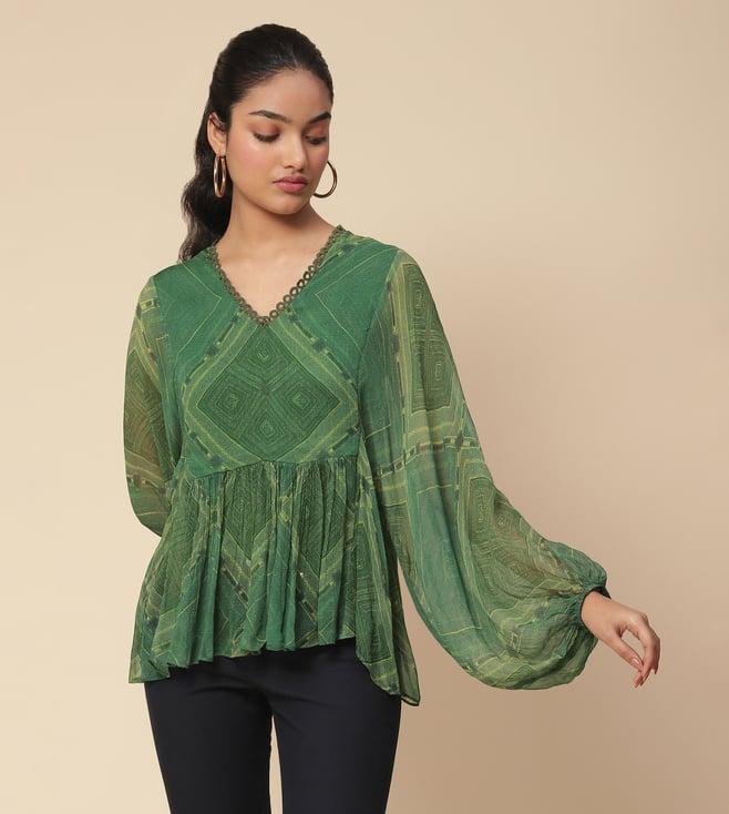 aarke ritu kumar green sitashi printed top with camisole