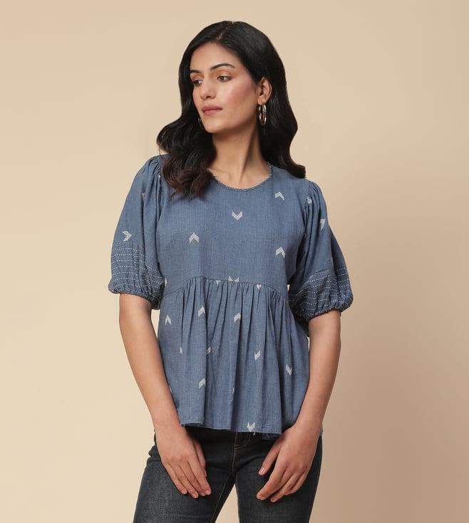 aarke ritu kumar blue ramani yarn-dyed yarn dyed top