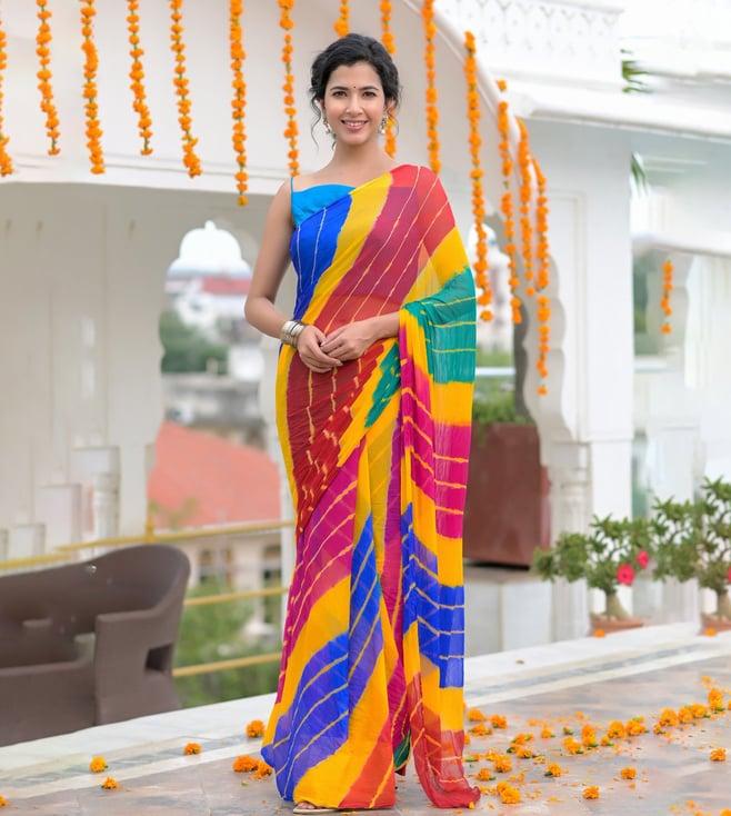 rangpur multi color leheriya chiffon saree with blouse