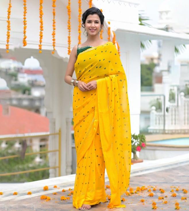 rangpur yellow bandhani print saree with blouse