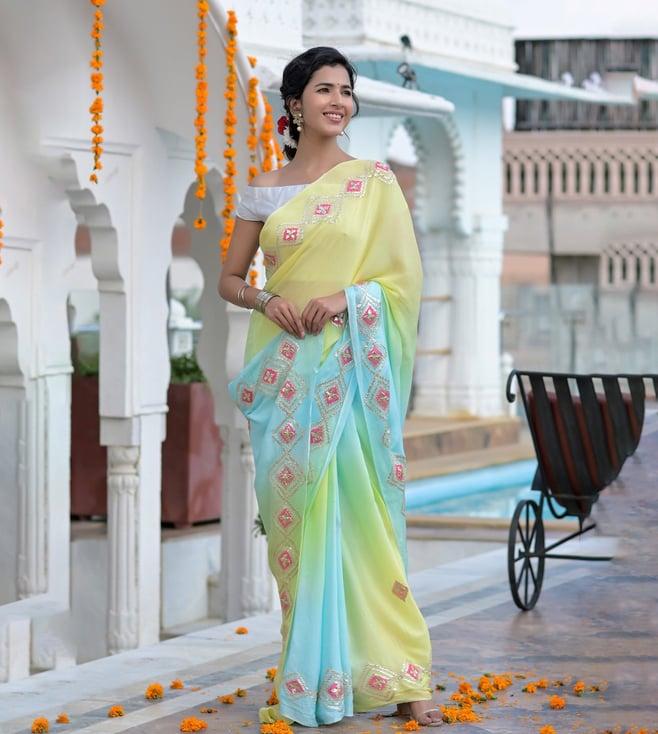 rangpur yellow & blue saree with blouse