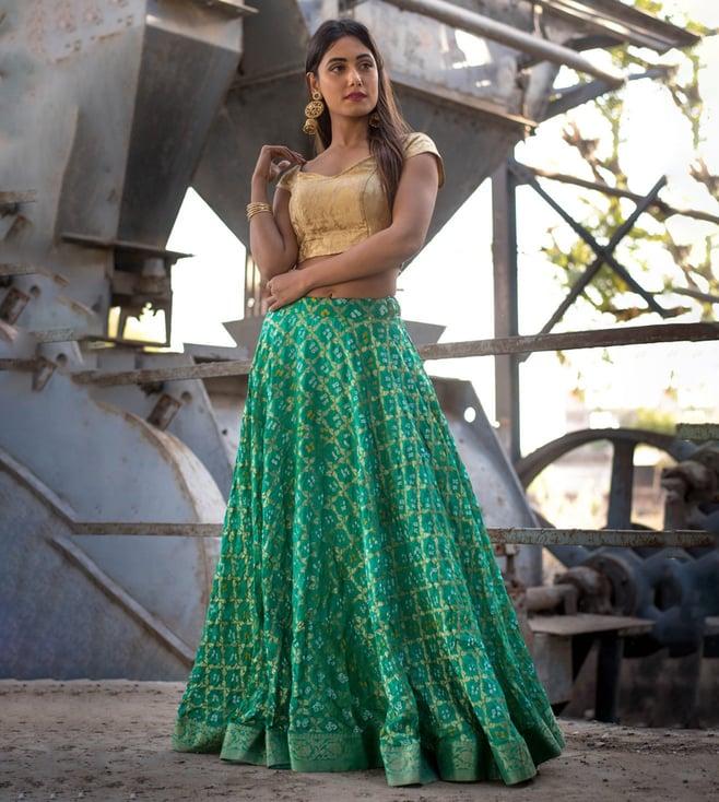 rangpur green lehnga with off shoulder blouse