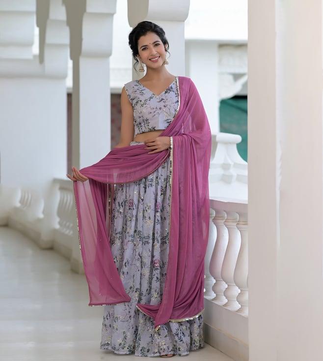 rangpur grey floral embroidered lehenga with blouse and dupatta