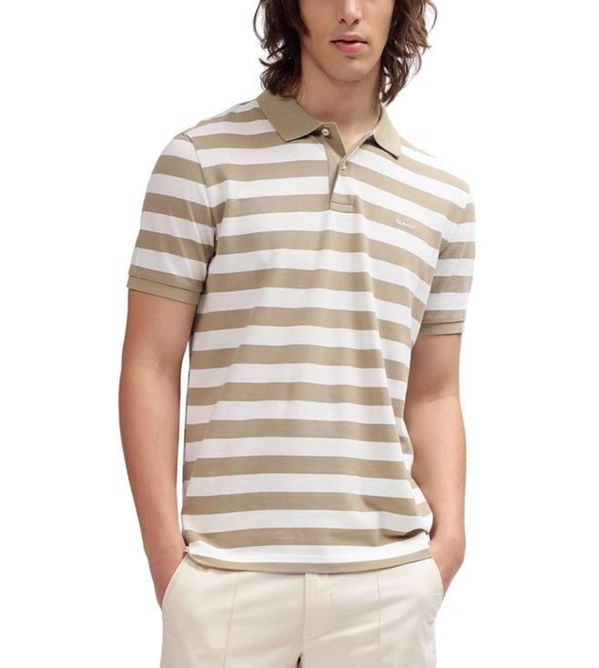 gant khaki striped regular fit polo t-shirt